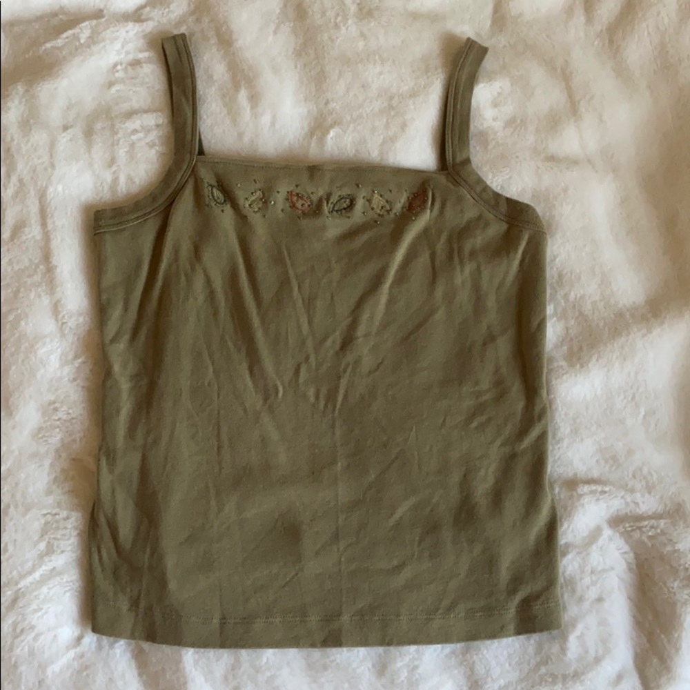 Green tank with beading